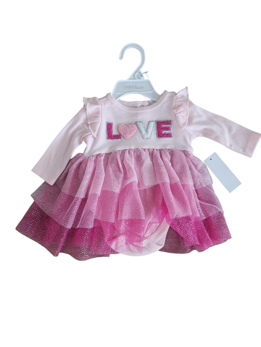 Pink Glitter 'LOVE' Layered Baby Dress Sz 0/3 MONTHS